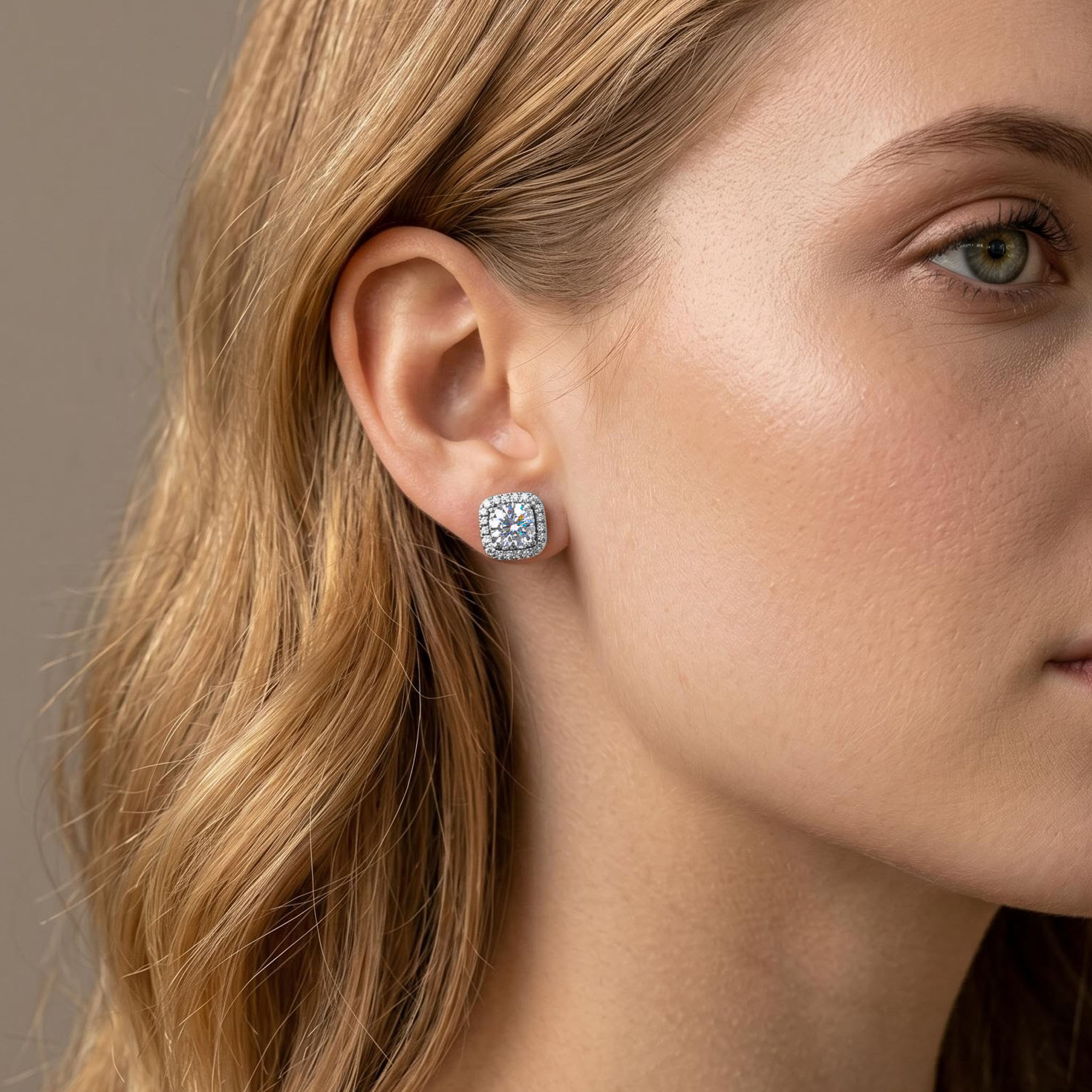 1CT/2CT Square Shape VVS Moissanite S925 Silver Halo Stud Earrings