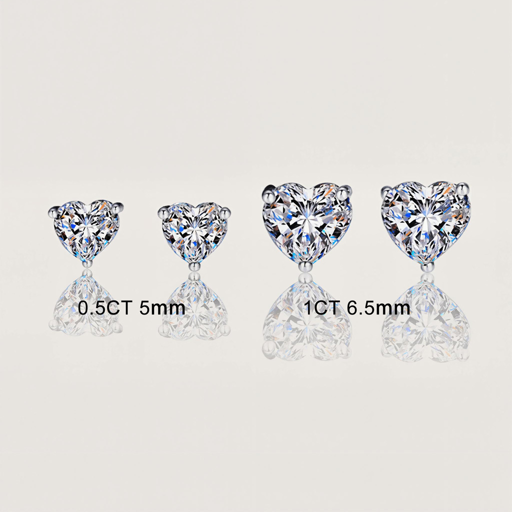0.5CT/1CT Heart Cut VVS Moissanite S925 Silver Stud Earrings