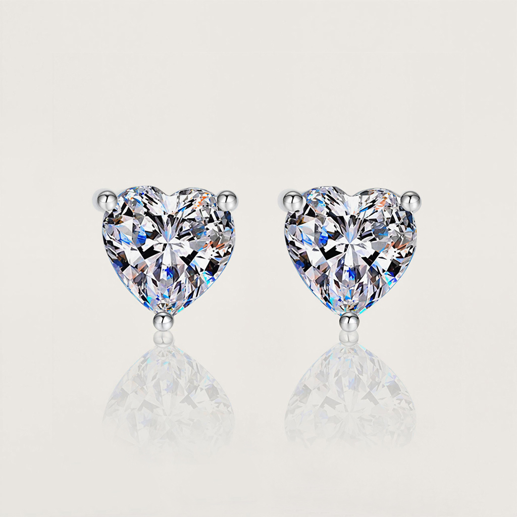 0.5CT/1CT Heart Cut VVS Moissanite S925 Silver Stud Earrings