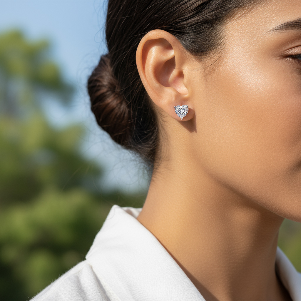 0.5CT/1CT Heart Cut VVS Moissanite S925 Silver Stud Earrings