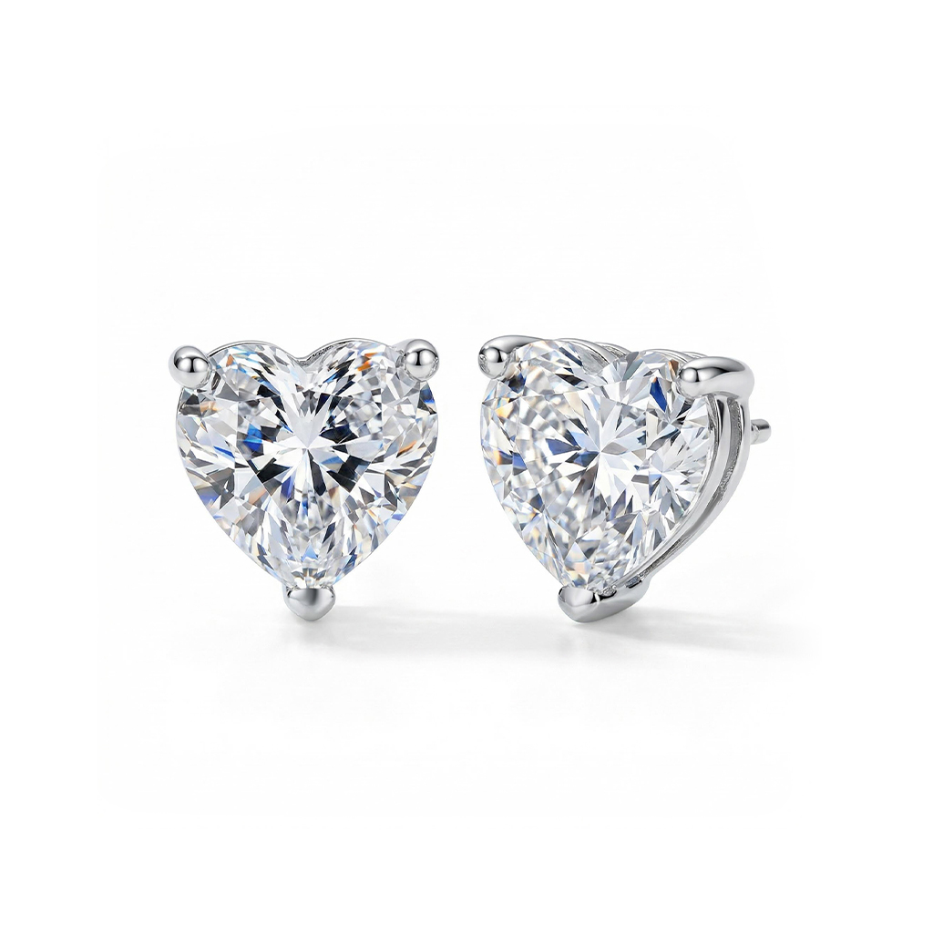 0.5CT/1CT Heart Cut VVS Moissanite S925 Silver Stud Earrings