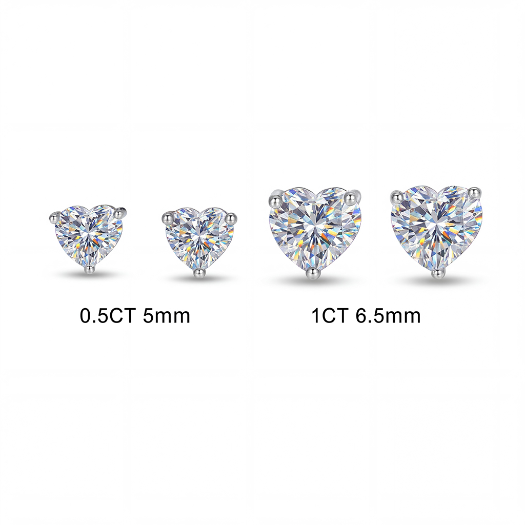 0.5CT/1CT Heart Cut VVS Moissanite S925 Silver Stud Earrings