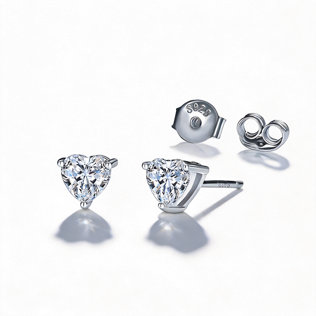 0.5CT/1CT Heart Cut VVS Moissanite S925 Silver Stud Earrings