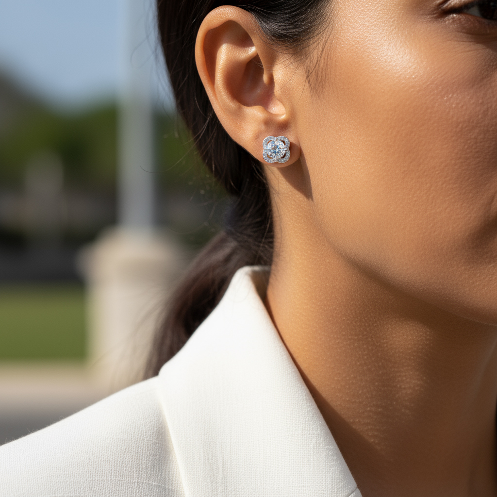 VVS Moissanite S925 Silver Four-leaf Clover Stud Earrings