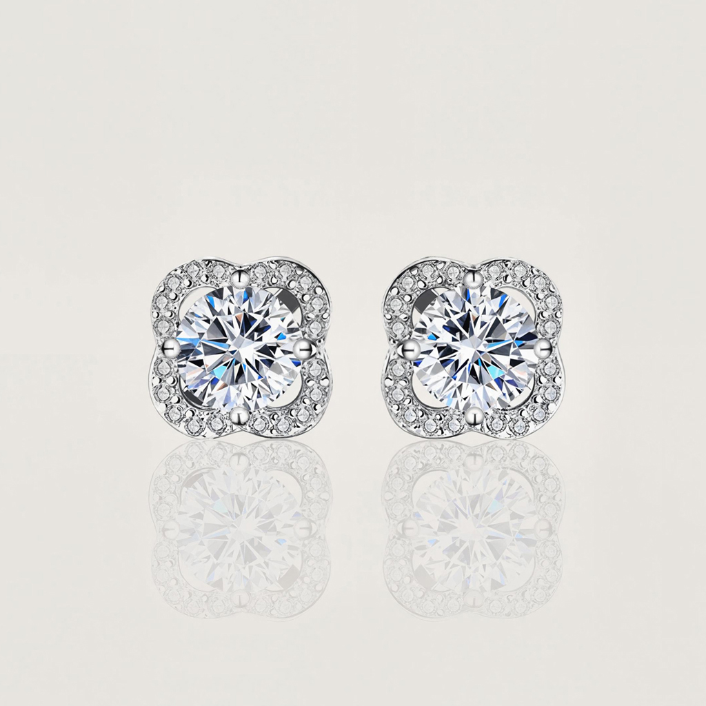 VVS Moissanite S925 Silver Four-leaf Clover Stud Earrings