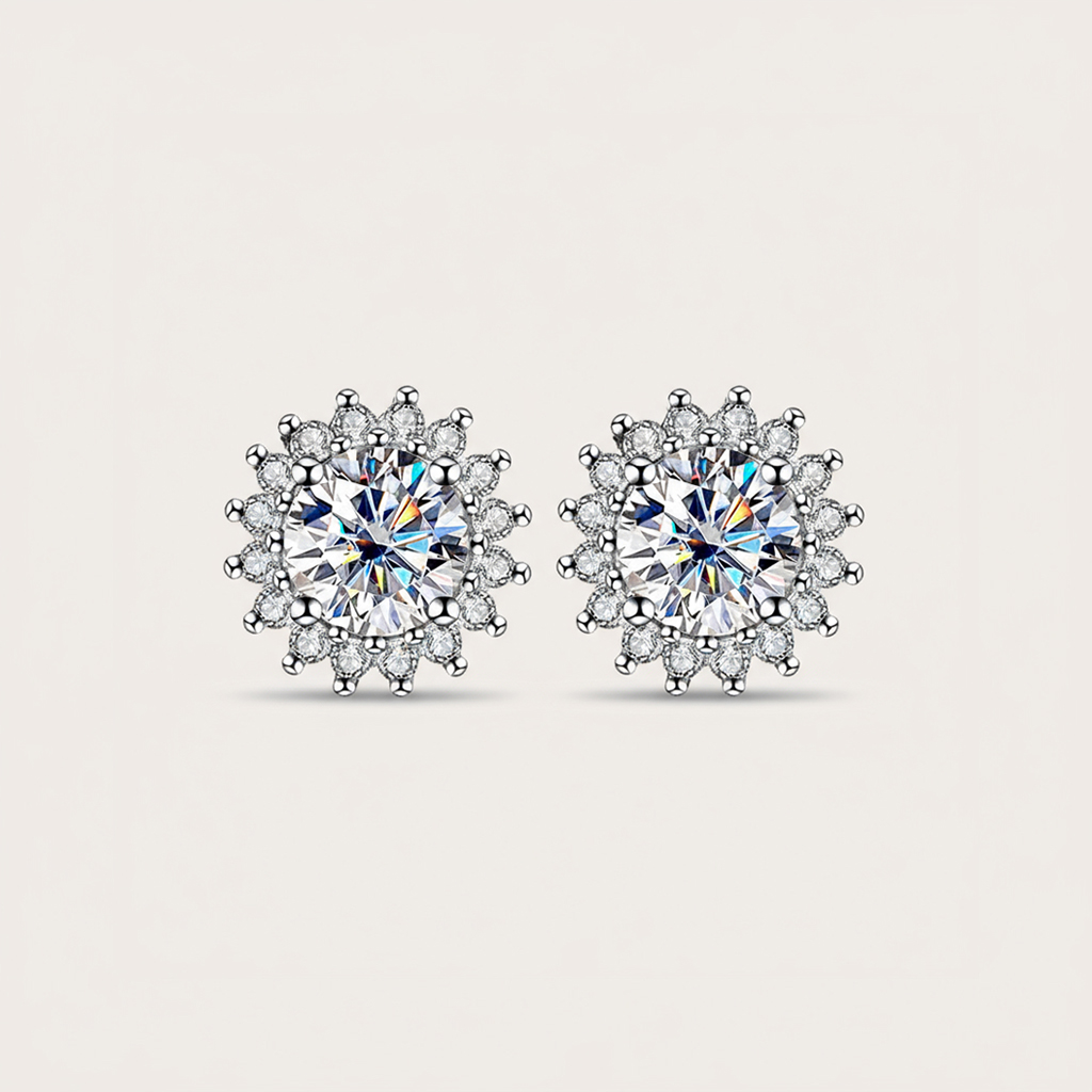 VVS Moissanite S925 Silver Sunflower Stud Earrings
