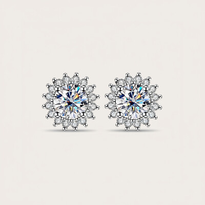 VVS Moissanite S925 Silver Sunflower Stud Earrings