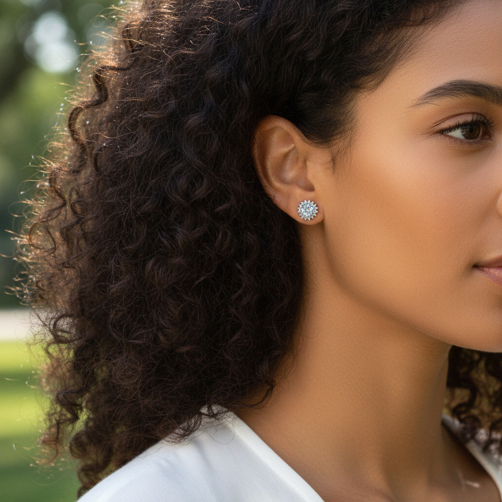 VVS Moissanite S925 Silver Sunflower Stud Earrings