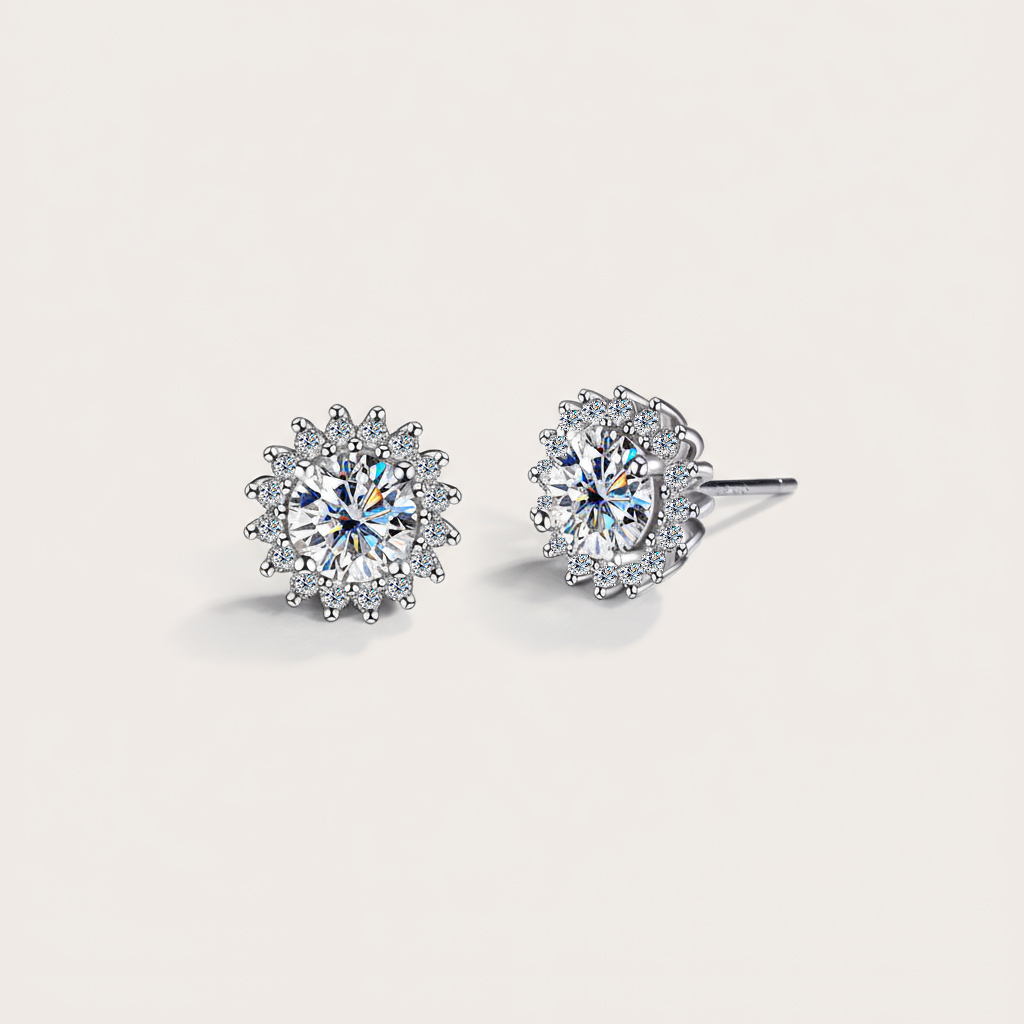 VVS Moissanite S925 Silver Sunflower Stud Earrings