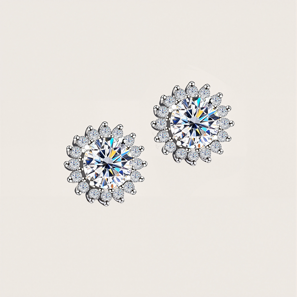 VVS Moissanite S925 Silver Sunflower Stud Earrings