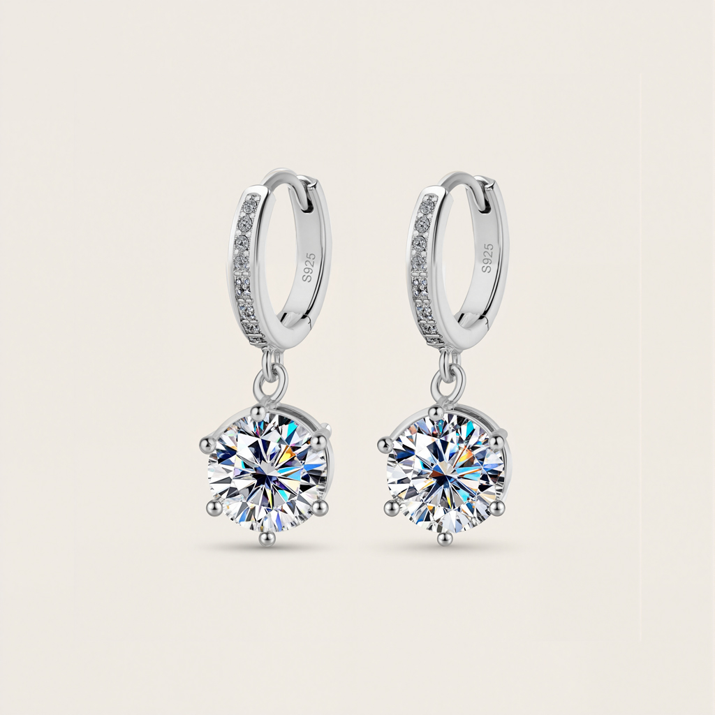 0.5CT/1CT/2CT Round Cut Six Prongs VVS Moissanite S925 Silver Drop Earrings