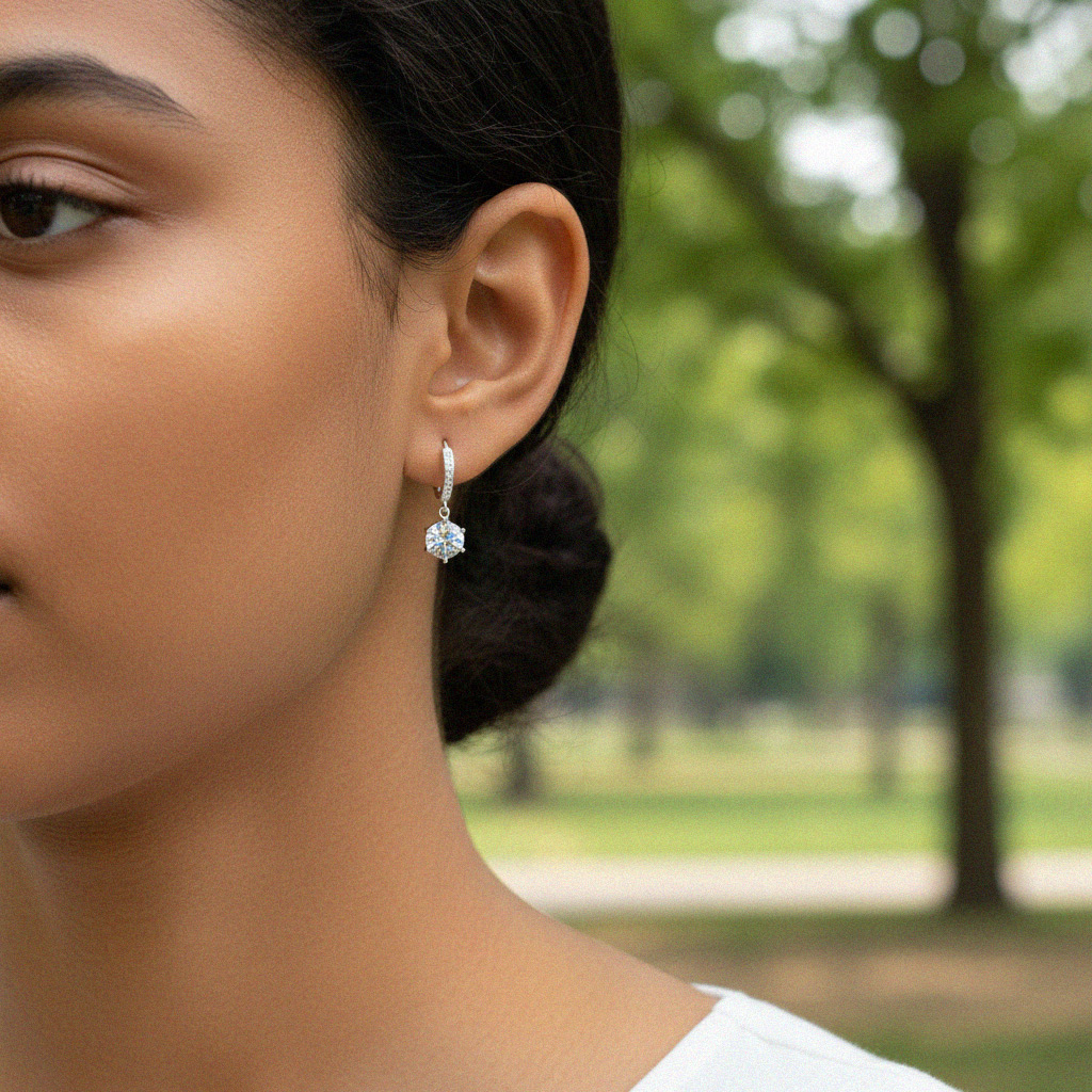 0.5CT/1CT/2CT Round Cut Six Prongs VVS Moissanite S925 Silver Drop Earrings