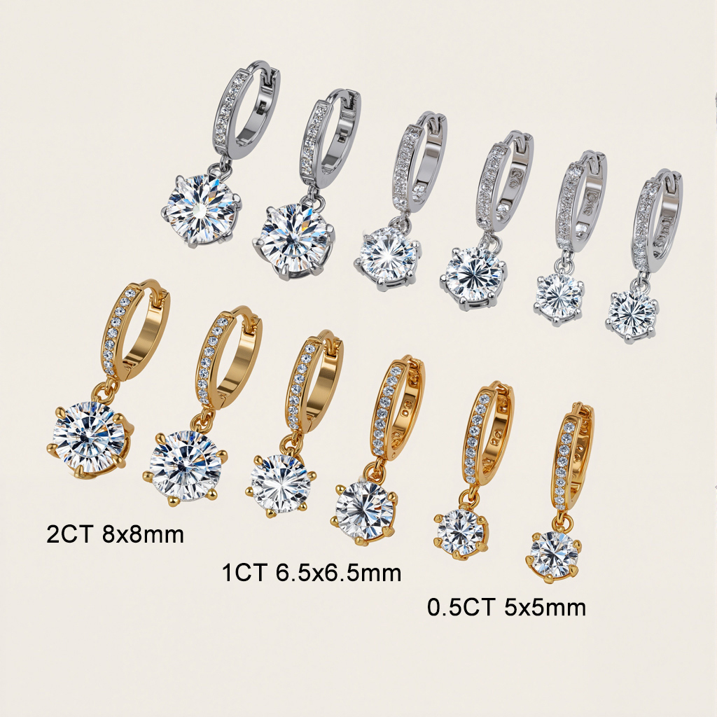 0.5CT/1CT/2CT Round Cut Six Prongs VVS Moissanite S925 Silver Drop Earrings