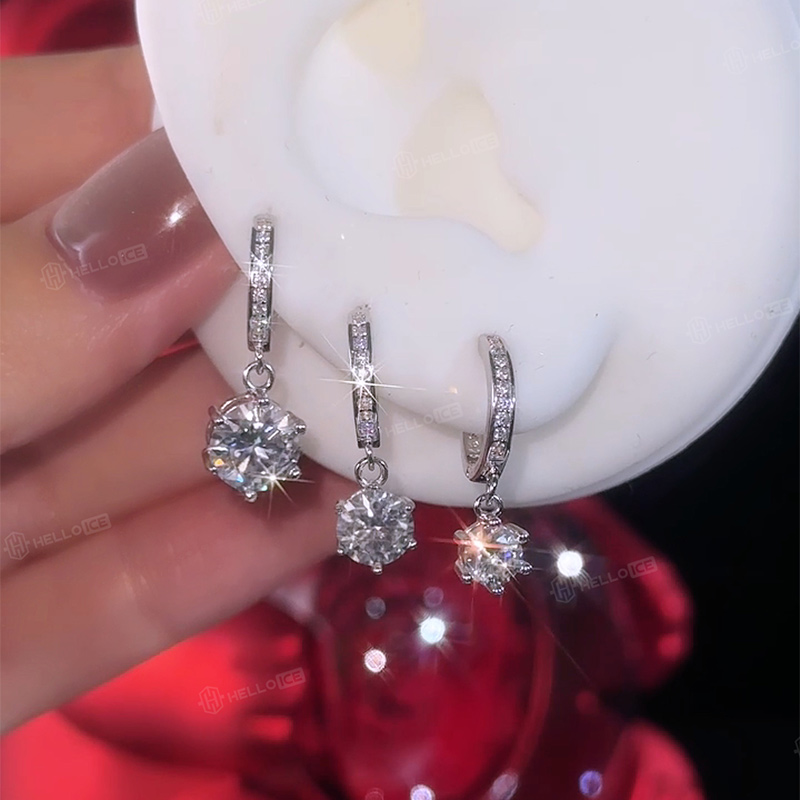 0.5CT/1CT/2CT Round Cut Six Prongs VVS Moissanite S925 Silver Drop Earrings