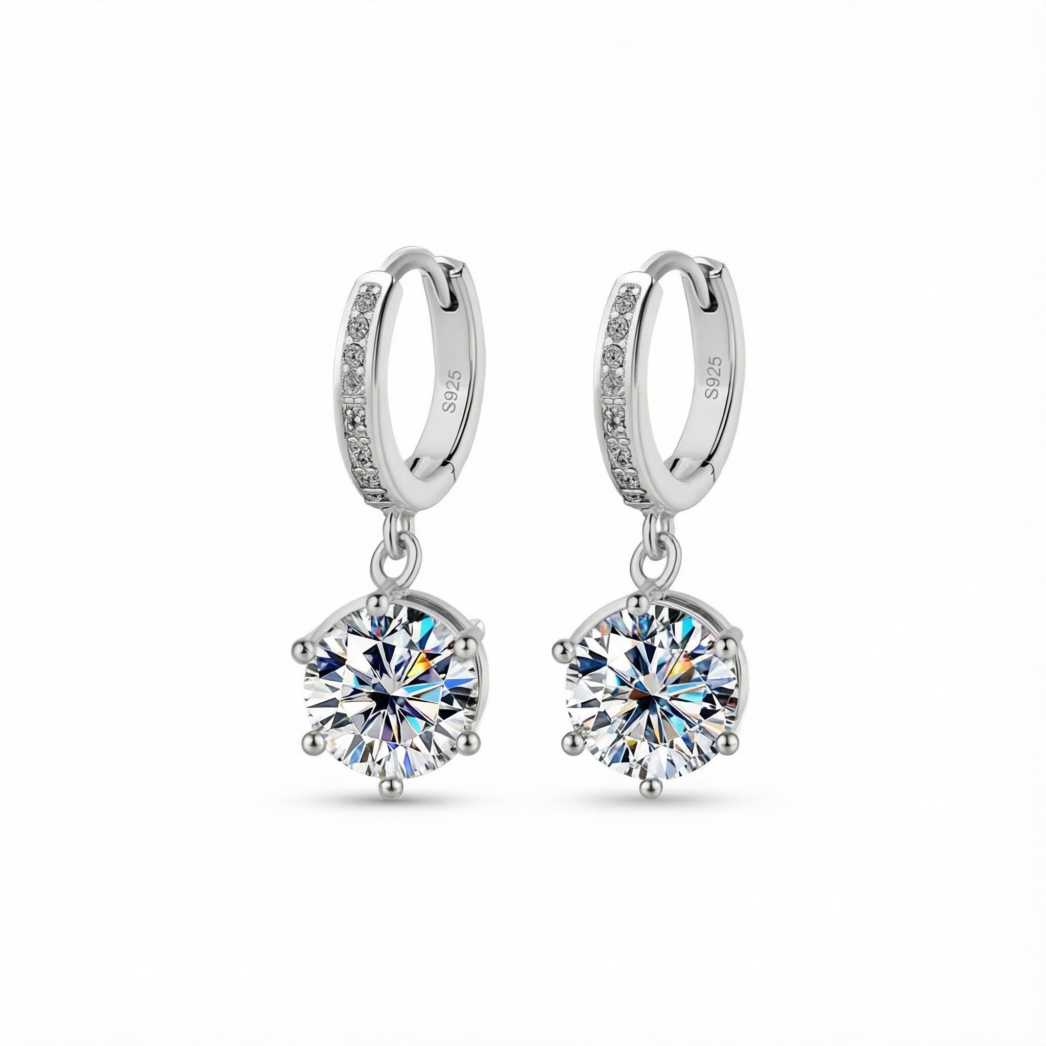 0.5CT/1CT/2CT Round Cut Six Prongs VVS Moissanite S925 Silver Drop Earrings