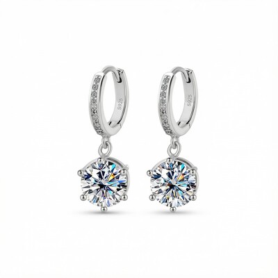 0.5CT/1CT/2CT Round Cut Six Prongs VVS Moissanite S925 Silver Drop Earrings