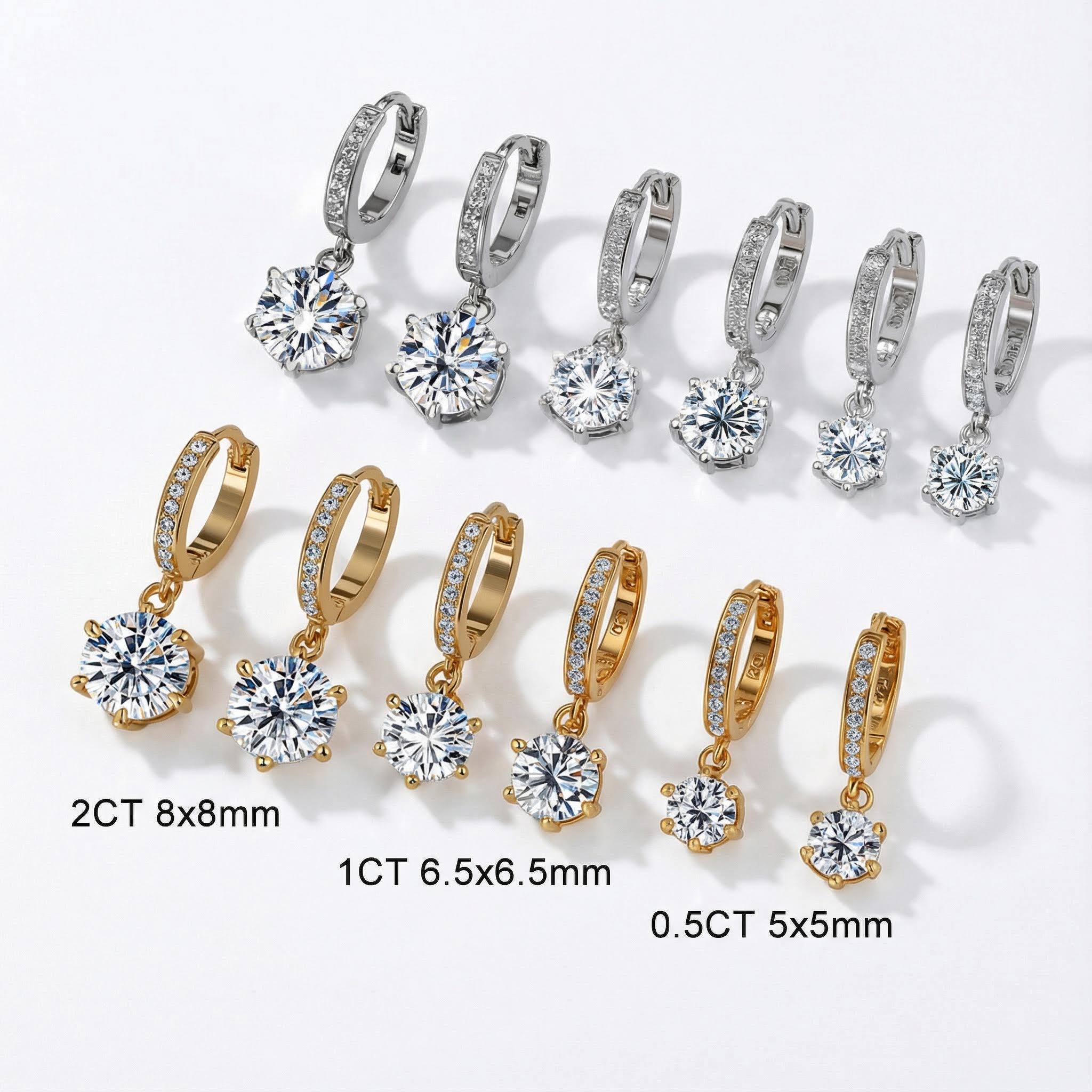 0.5CT/1CT/2CT Round Cut Six Prongs VVS Moissanite S925 Silver Drop Earrings