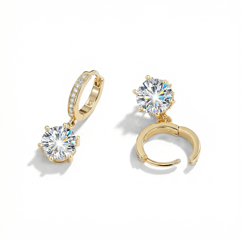 0.5CT/1CT/2CT Round Cut Six Prongs VVS Moissanite S925 Silver Drop Earrings