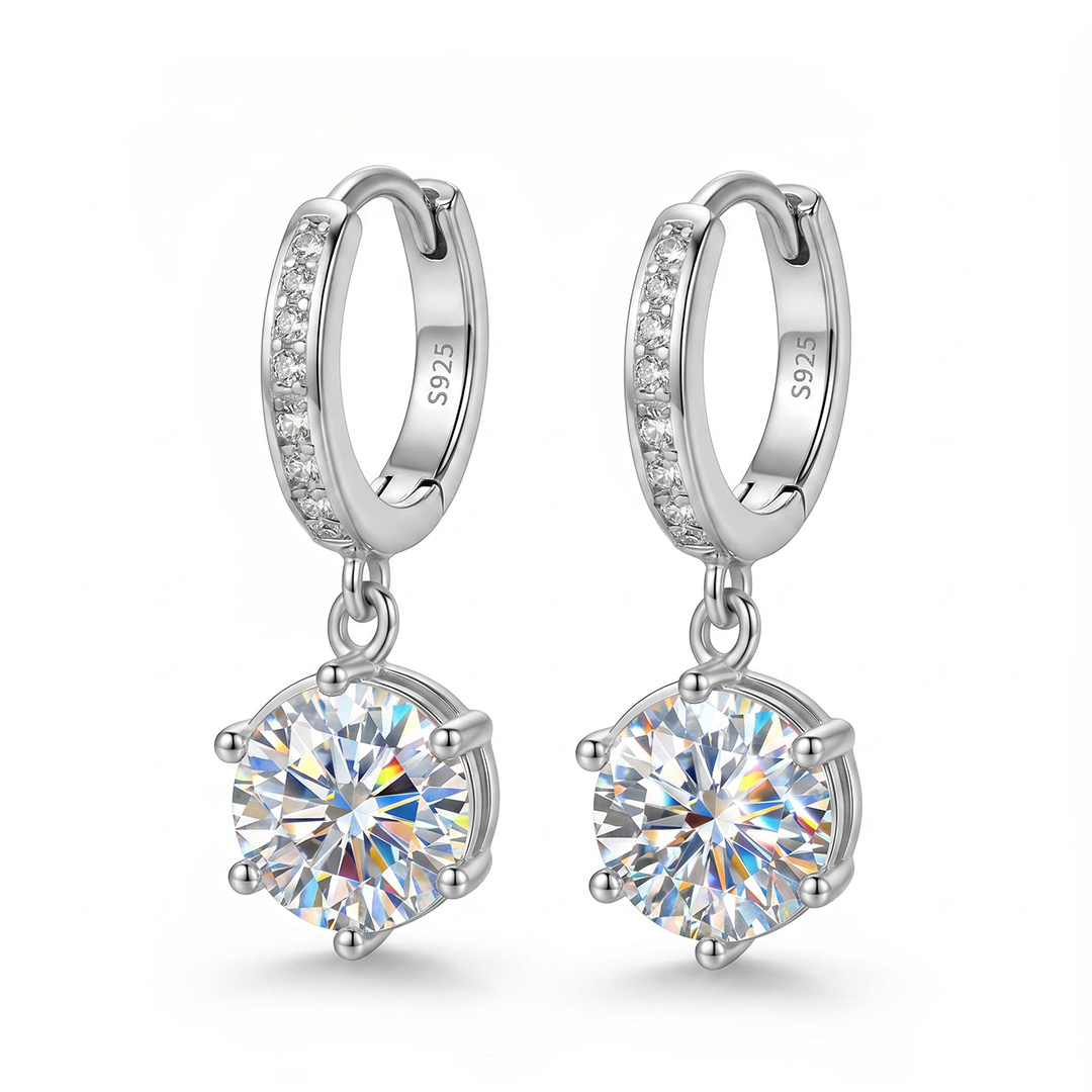 0.5CT/1CT/2CT Round Cut Six Prongs VVS Moissanite S925 Silver Drop Earrings 0.5CT/1CT/2CT Round Cut Six Prongs VVS Moissanite S925 Silver Drop Earrings