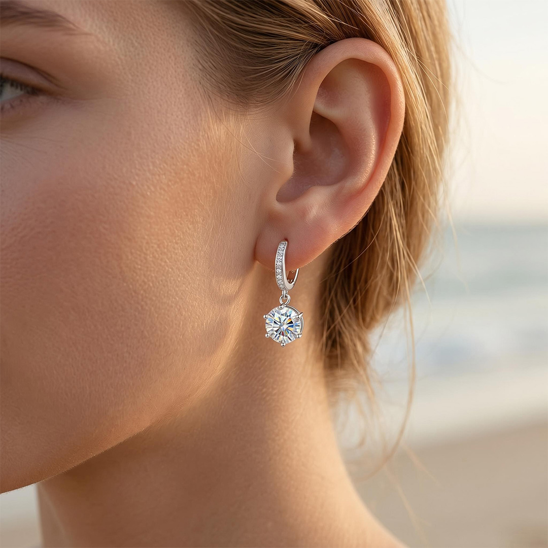 0.5CT/1CT/2CT Round Cut Six Prongs VVS Moissanite S925 Silver Drop Earrings 0.5CT/1CT/2CT Round Cut Six Prongs VVS Moissanite S925 Silver Drop Earrings