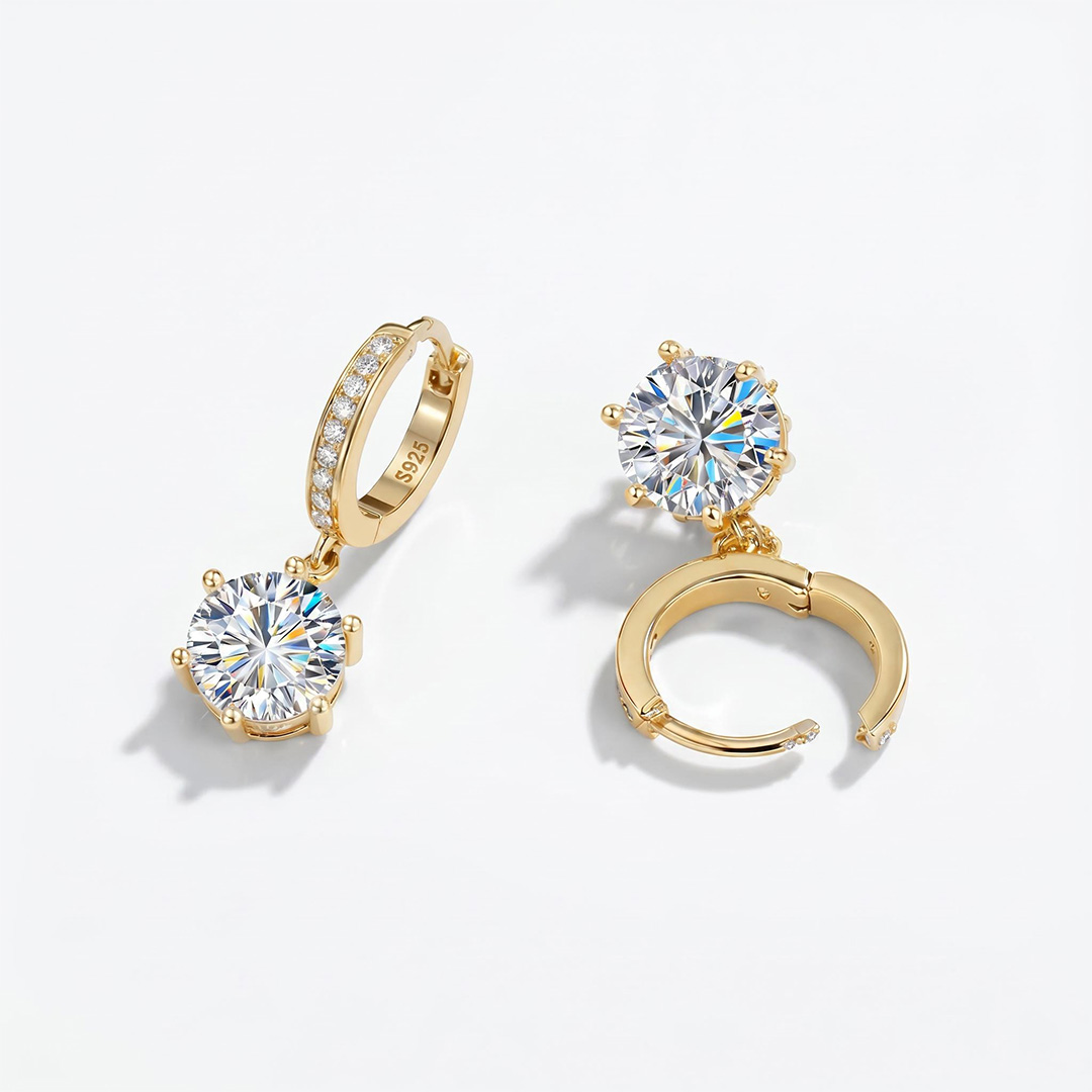 0.5CT/1CT/2CT Round Cut Six Prongs VVS Moissanite S925 Silver Drop Earrings 0.5CT/1CT/2CT Round Cut Six Prongs VVS Moissanite S925 Silver Drop Earrings