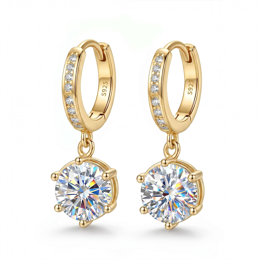 0.5CT/1CT/2CT Round Cut Six Prongs VVS Moissanite S925 Silver Drop Earrings 0.5CT/1CT/2CT Round Cut Six Prongs VVS Moissanite S925 Silver Drop Earrings