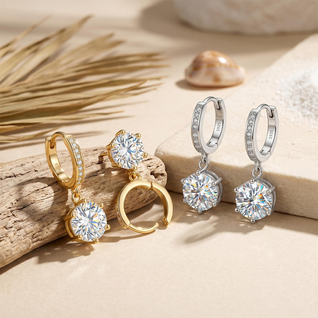0.5CT/1CT/2CT Round Cut Six Prongs VVS Moissanite S925 Silver Drop Earrings 0.5CT/1CT/2CT Round Cut Six Prongs VVS Moissanite S925 Silver Drop Earrings