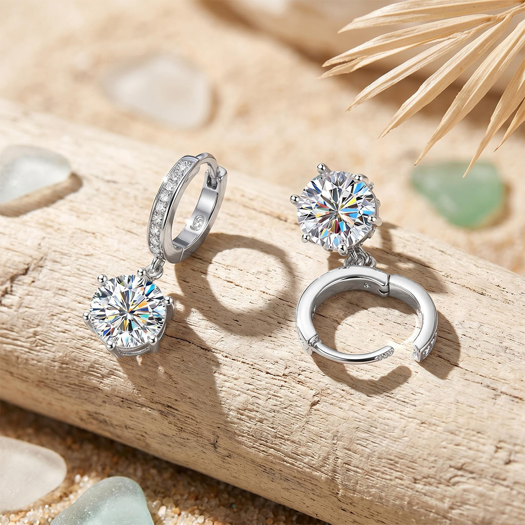 0.5CT/1CT/2CT Round Cut Six Prongs VVS Moissanite S925 Silver Drop Earrings 0.5CT/1CT/2CT Round Cut Six Prongs VVS Moissanite S925 Silver Drop Earrings