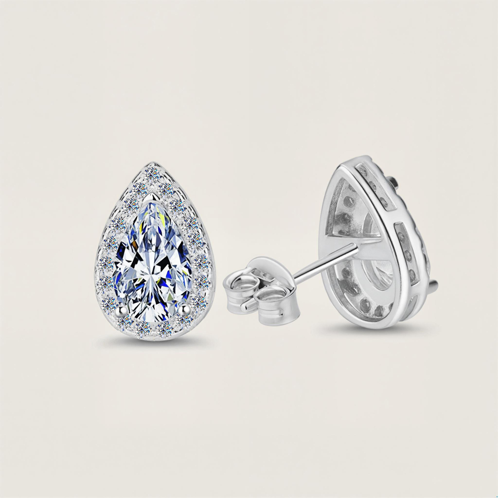 0.5CT/1CT Pear Cut VVS Moissanite S925 Silver Stud Earrings