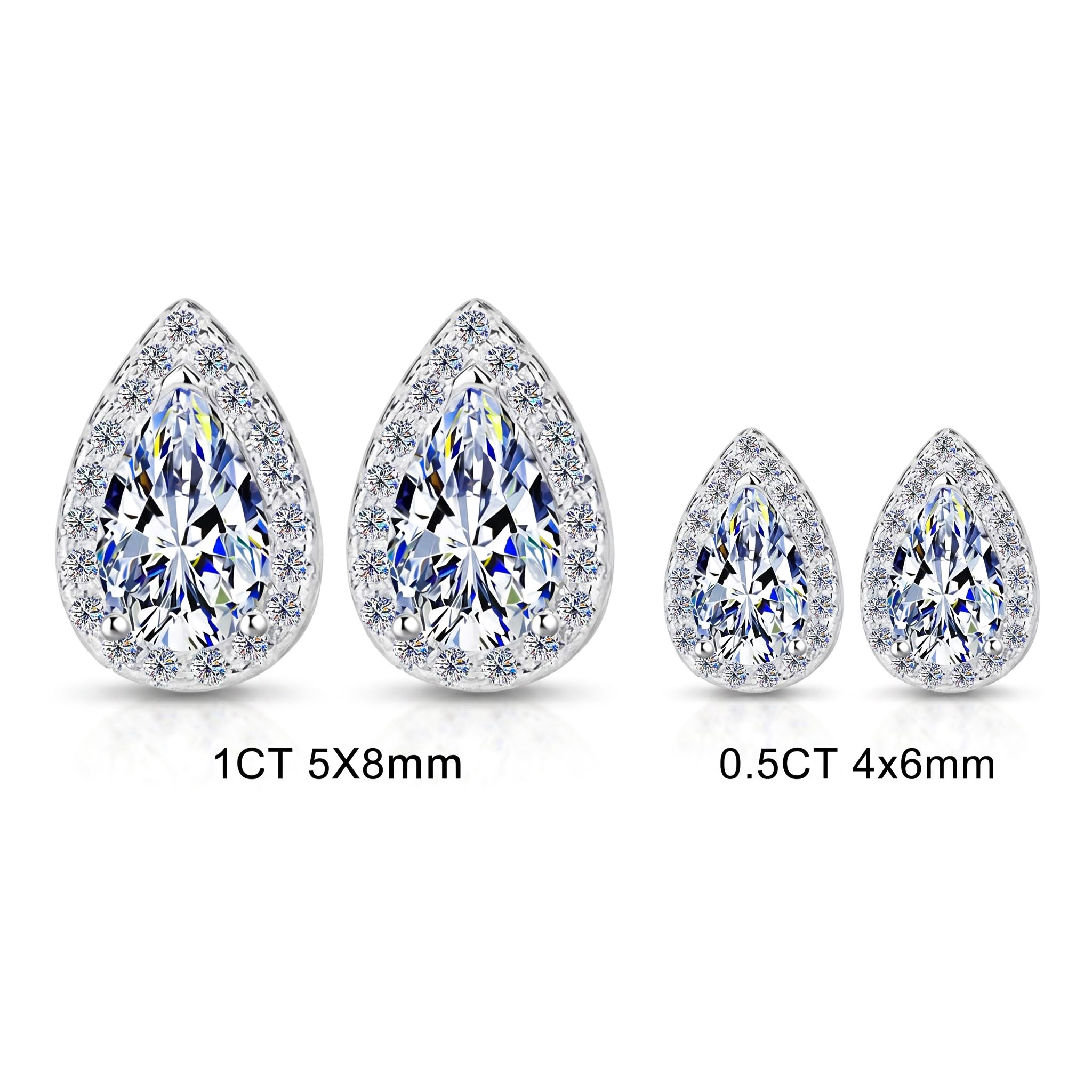0.5CT/1CT Pear Cut VVS Moissanite S925 Silver Stud Earrings