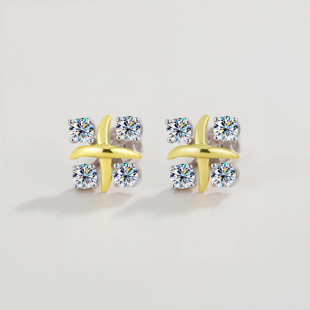 VVS Moissanite S925 Silver Two-tone Criss Cross Stud Earrings