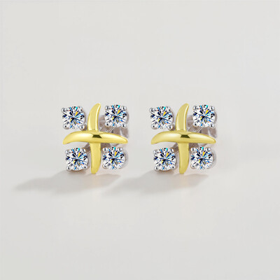 VVS Moissanite S925 Silver Two-tone Criss Cross Stud Earrings