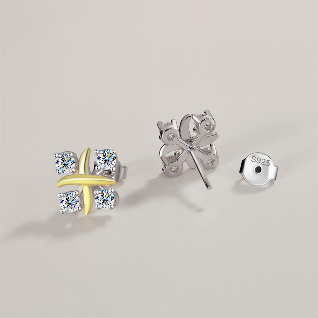 VVS Moissanite S925 Silver Two-tone Criss Cross Stud Earrings