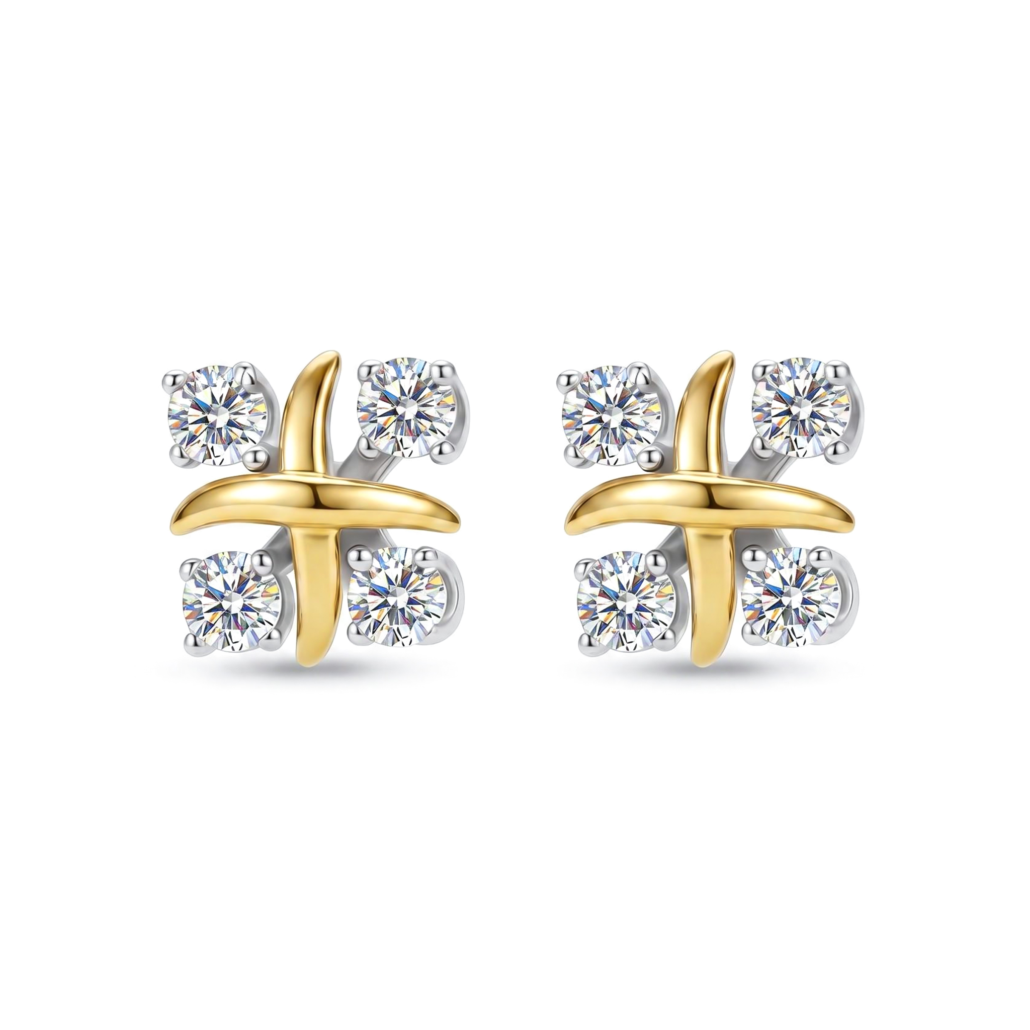 VVS Moissanite S925 Silver Two-tone Criss Cross Stud Earrings VVS Moissanite S925 Silver Two-tone Criss Cross Stud Earrings