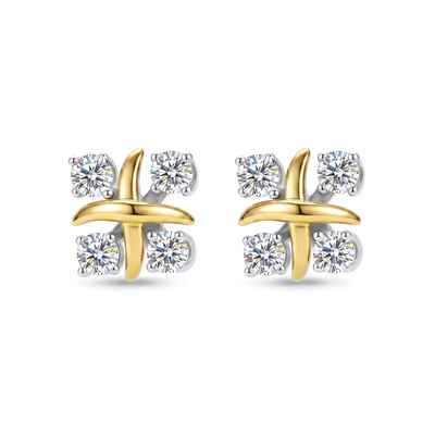 VVS Moissanite S925 Silver Two-tone Criss Cross Stud Earrings
