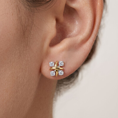 VVS Moissanite S925 Silver Two-tone Criss Cross Stud Earrings