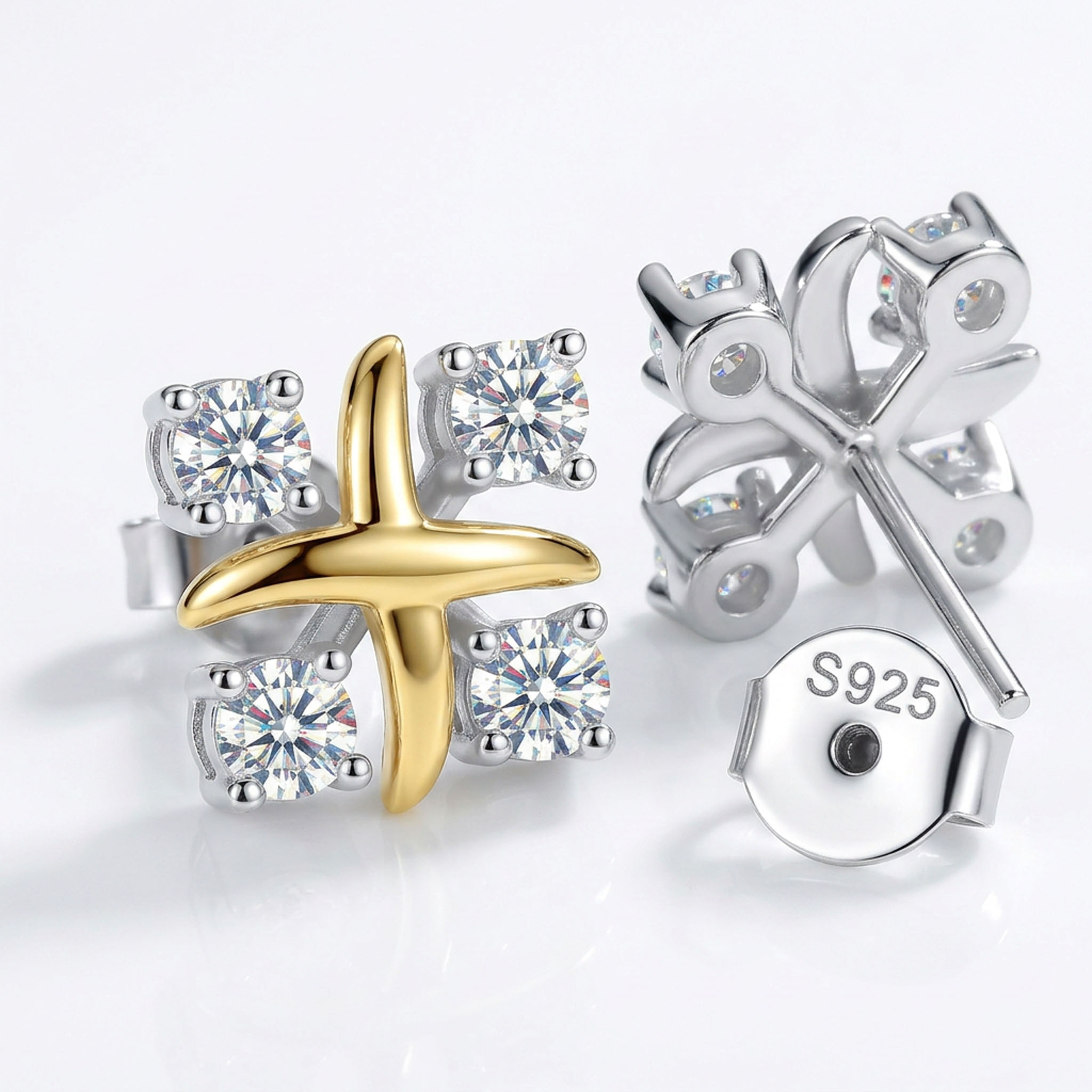 VVS Moissanite S925 Silver Two-tone Criss Cross Stud Earrings VVS Moissanite S925 Silver Two-tone Criss Cross Stud Earrings