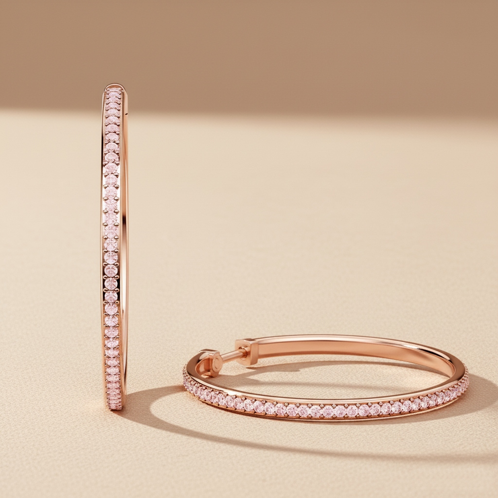 S925 Silver Full Diamond Hoop Earrings in Rose Gold