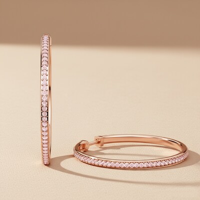 S925 Silver Full Diamond Hoop Earrings in Rose Gold