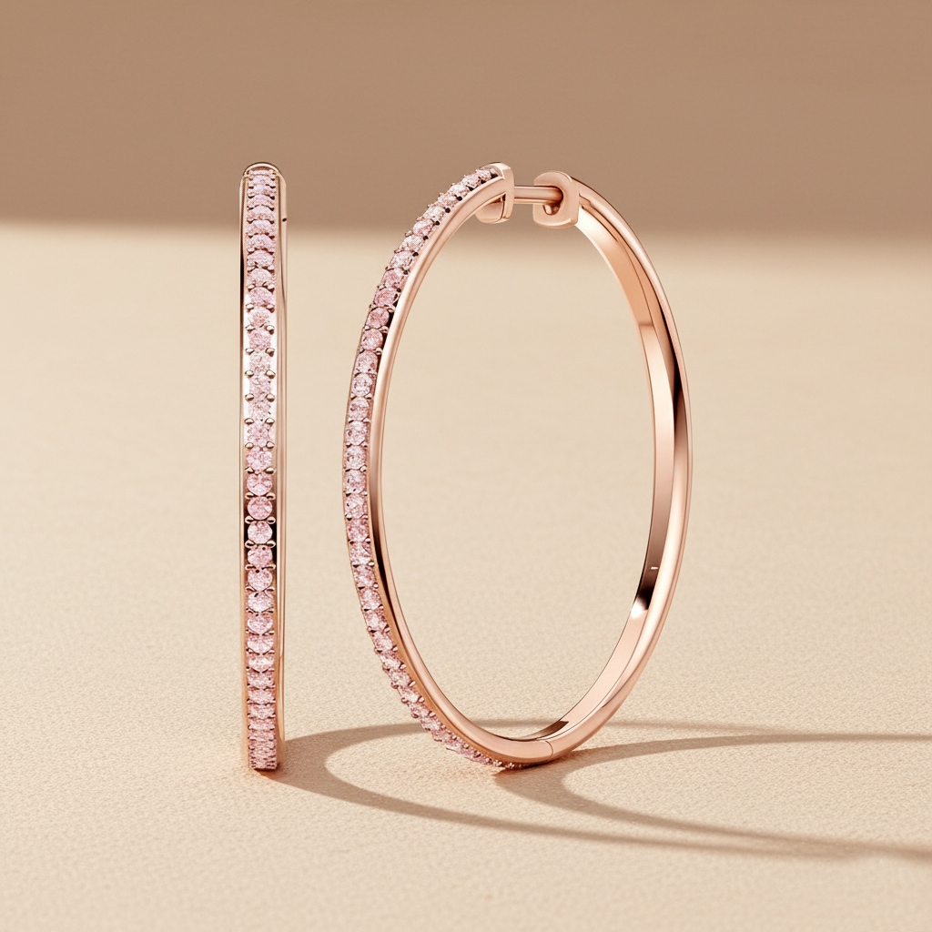 S925 Silver Full Diamond Hoop Earrings in Rose Gold