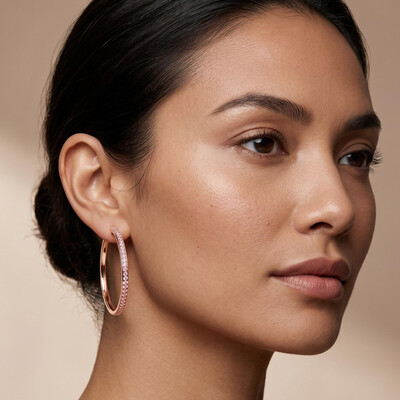 S925 Silver Full Diamond Hoop Earrings in Rose Gold