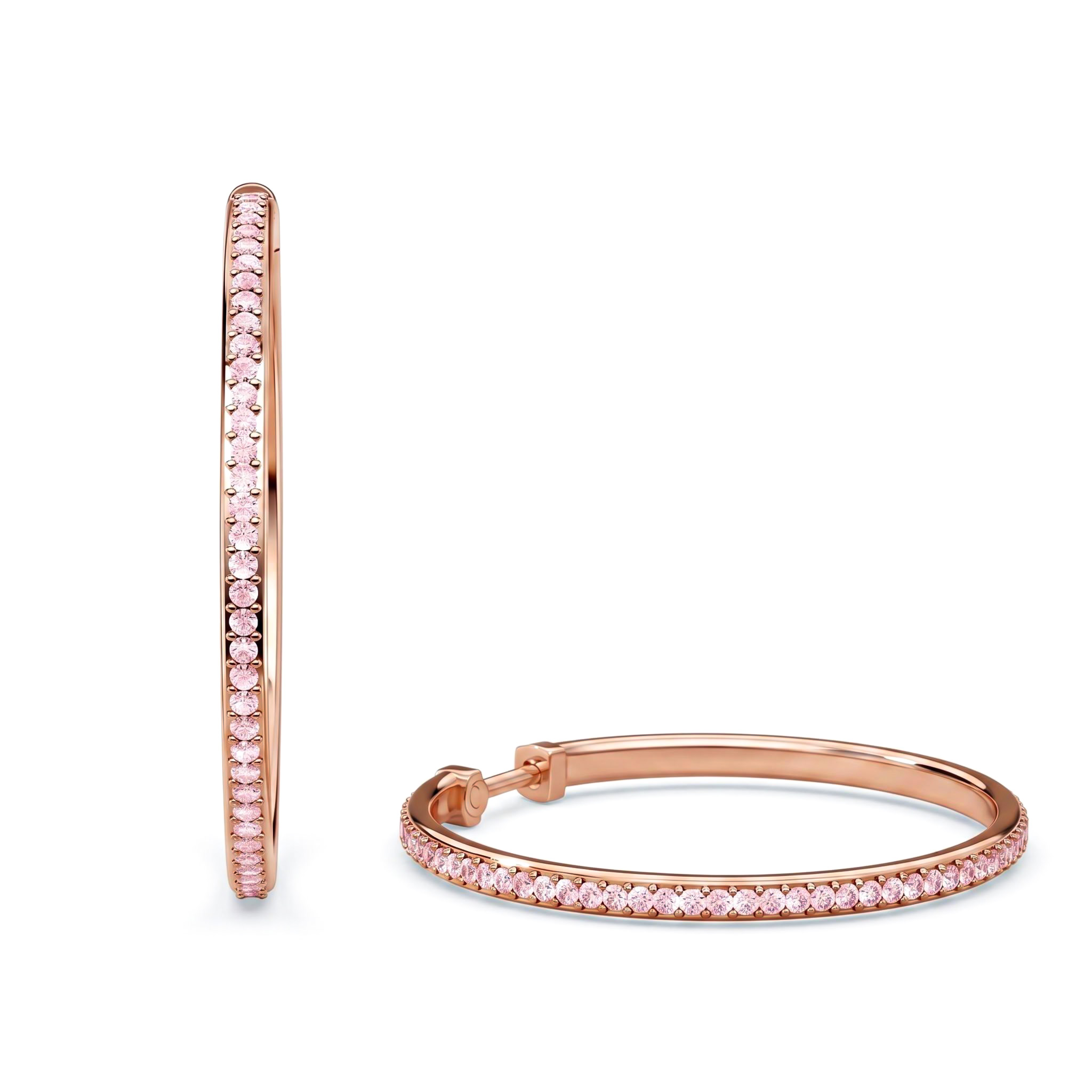 S925 Silver Full Diamond Hoop Earrings in Rose Gold
