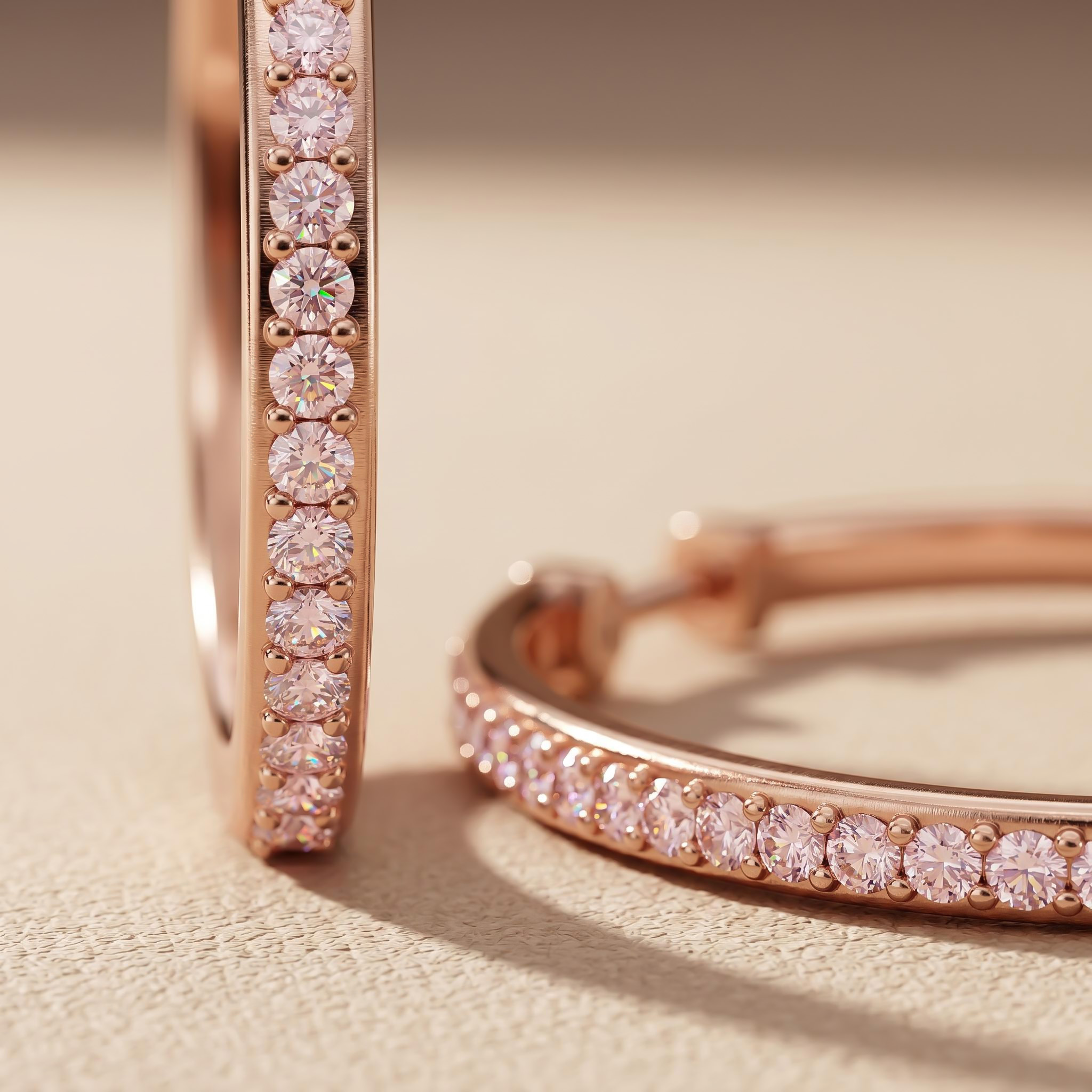 S925 Silver Full Diamond Hoop Earrings in Rose Gold
