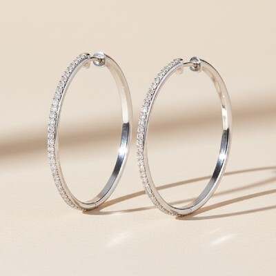 S925 Silver Full Diamond Hoop Earrings in White Gold