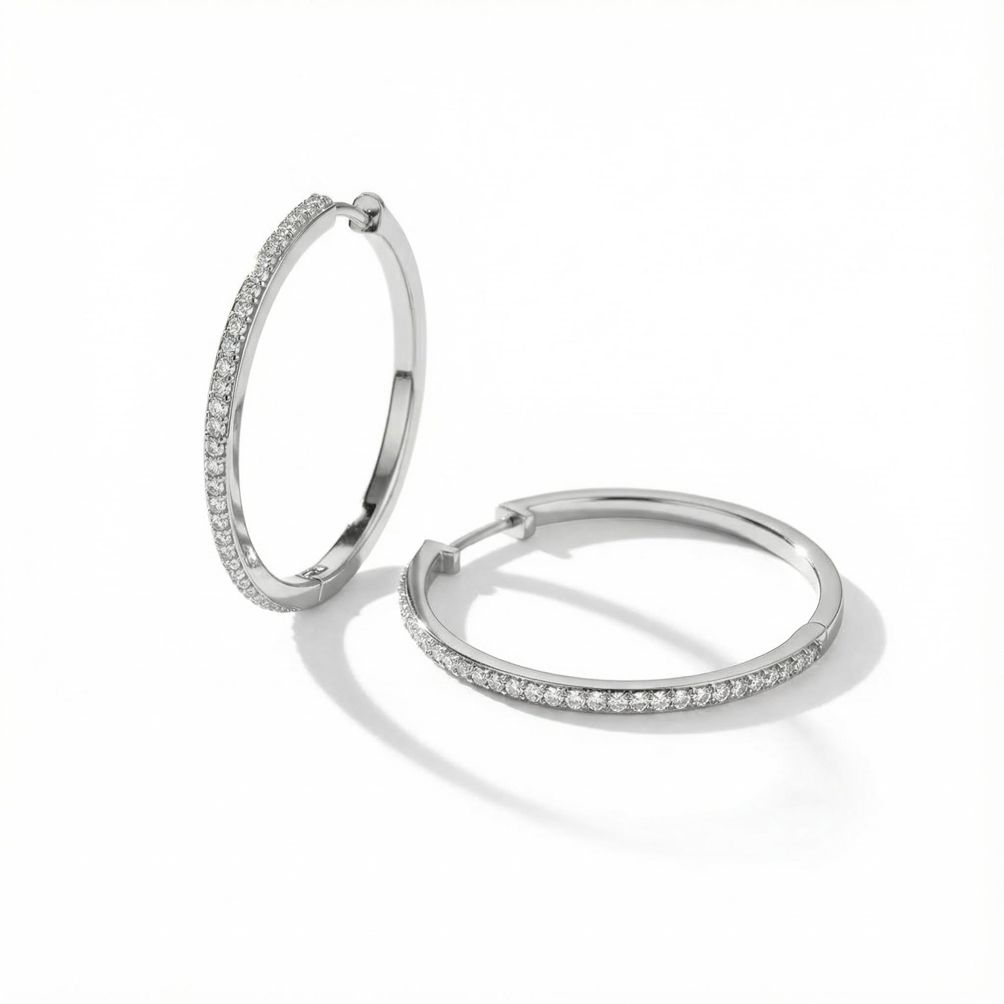 S925 Silver Full Diamond Hoop Earrings in White Gold S925 Silver Full Diamond Hoop Earrings in White Gold
