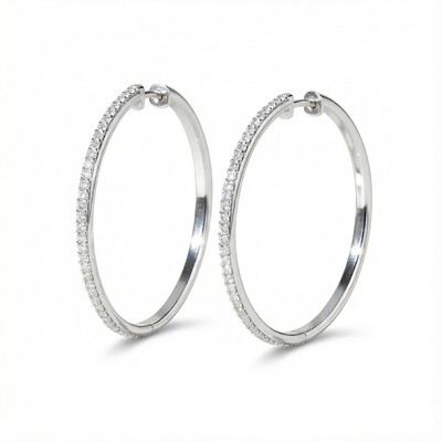 S925 Silver Full Diamond Hoop Earrings in White Gold