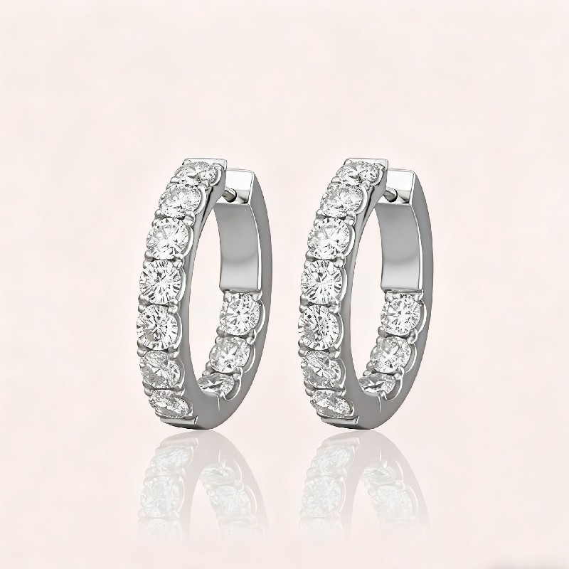 S925 Silver Sparkling Row Eternity Hoop Earrings