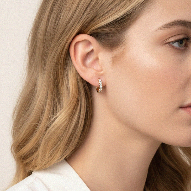 S925 Silver Sparkling Row Eternity Hoop Earrings