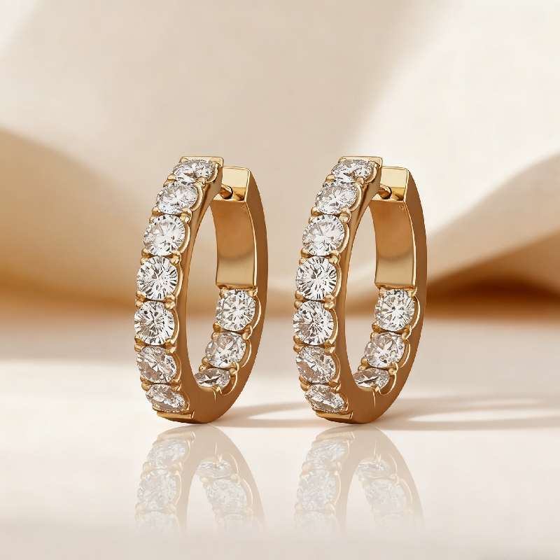 S925 Silver Sparkling Row Eternity Hoop Earrings