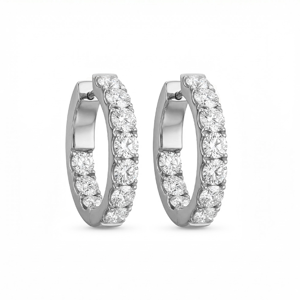 S925 Silver Sparkling Row Eternity Hoop Earrings
